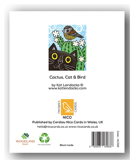 NC322 Cactus, Cat & Bird - Kat Lendacka