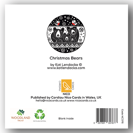 Pack of 6 Cards - PC376 Bear Christmas - Kat Lendacka