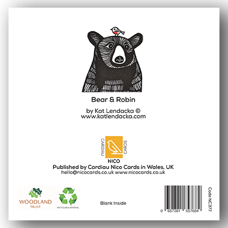 Pack of 6 Cards - PC377 Bear & Robin - Kat Lendacka