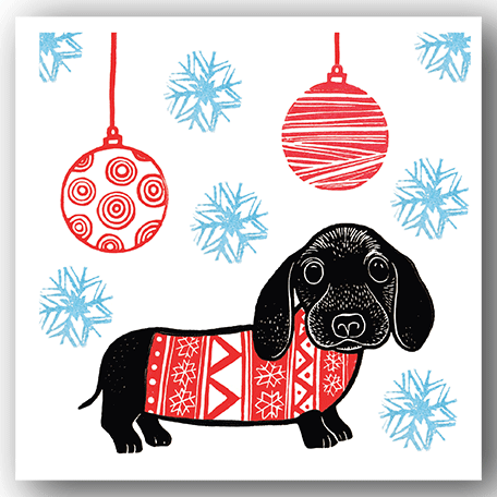 Pack of 6 Cards - PC380 Sausage Dog Christmas - Kat Lendacka