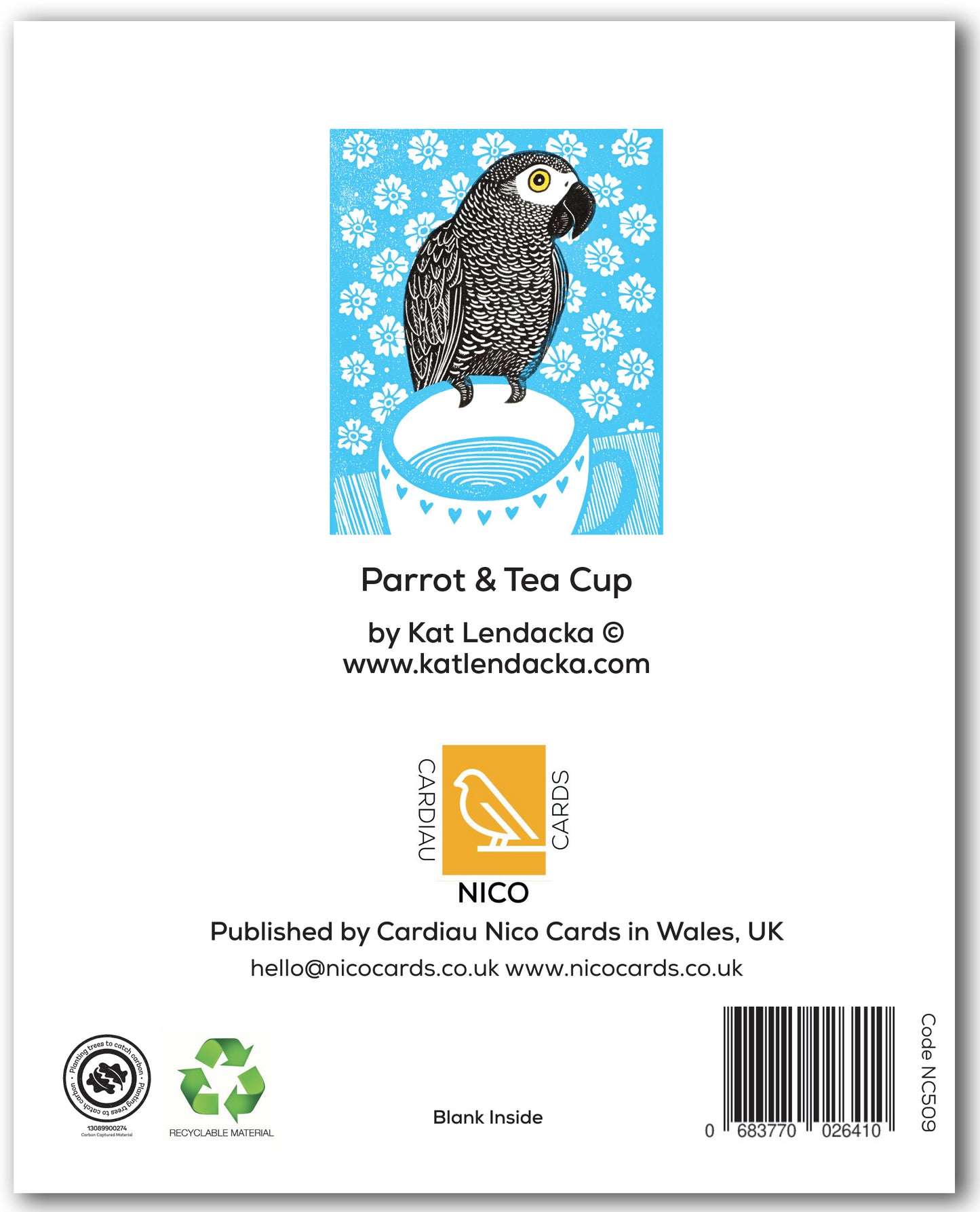 NC509 Parrot & Tea Cup - Kat Lendacka